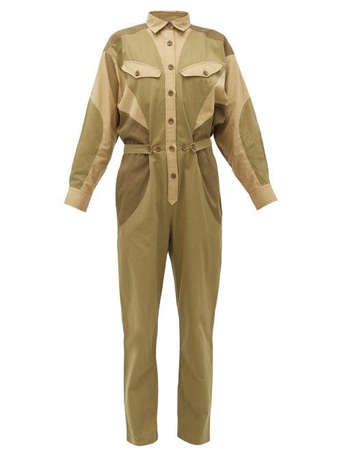 Matchesfashion.com Isabel Marant Toile - Guan Patchwork Cotton Gabardine Jumpsuit - Womens - Khaki