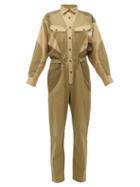 Matchesfashion.com Isabel Marant Toile - Guan Patchwork Cotton Gabardine Jumpsuit - Womens - Khaki