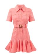 Matchesfashion.com Zimmermann - Peplum-hem Belted Mini Shirt Dress - Womens - Pink