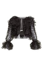 Matchesfashion.com Erdem - Stefania Ruffled Flocked Tulle Jacket - Womens - Black