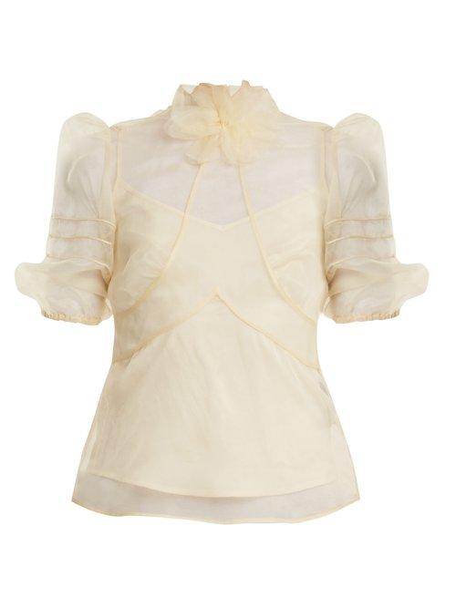 Matchesfashion.com Redvalentino - High Neck Silk Organza Top - Womens - Cream