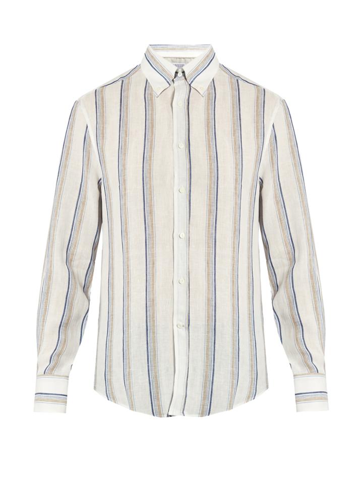 Brunello Cucinelli Slim-fit Stripe-print Linen Shirt