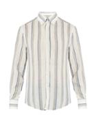 Brunello Cucinelli Slim-fit Stripe-print Linen Shirt