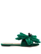 Matchesfashion.com Rochas - Flower Appliqu Velvet Slides - Womens - Green