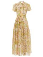 Matchesfashion.com Zimmermann - Super Eight Floral-print Silk-chiffon Dress - Womens - Pink Multi