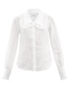 Matchesfashion.com Frame - Lace-trimmed Collar Ramie Blouse - Womens - White