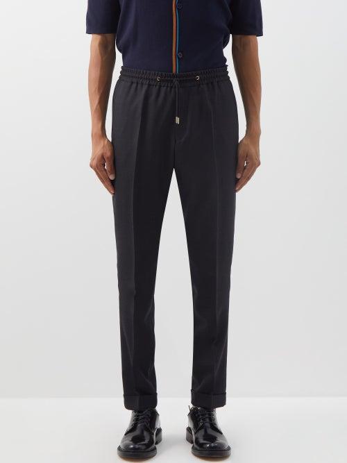 Paul Smith - Drawstring-waist Wool Tapered Trousers - Mens - Dark Grey