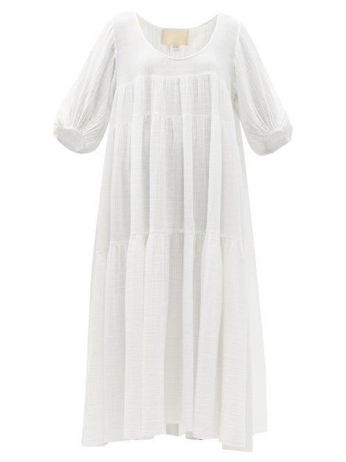 Matchesfashion.com Anaak - Nina Tiered Crinkle-cotton Maxi Dress - Womens - White