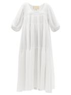 Matchesfashion.com Anaak - Nina Tiered Crinkle-cotton Maxi Dress - Womens - White