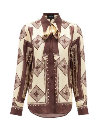 Matchesfashion.com Marc Jacobs Runway - Pussy-bow Cubic-print Silk Blouse - Womens - Brown
