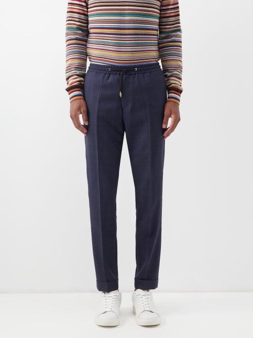 Paul Smith - Drawstring-waist Checked Wool Trousers - Mens - Navy