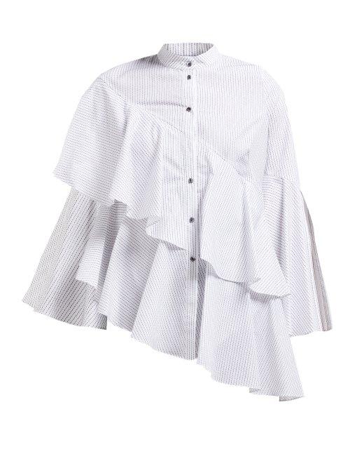 Matchesfashion.com Osman - Sunny Asymmetric Tiered Cotton Blouse - Womens - White Stripe