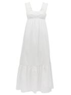 Matchesfashion.com Ephemera - Ruffled-strap Cotton-poplin Midi Dress - Womens - White