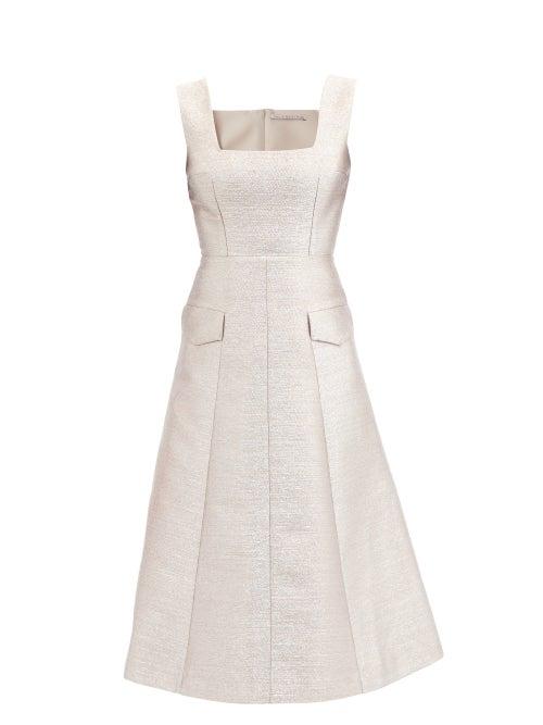 Emilia Wickstead - Petra Square-neck Cloqu Midi Dress - Womens - Rose Gold