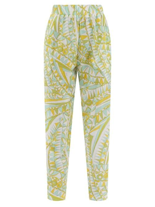 Emilio Pucci - Giallo-print High-rise Cotton Trousers - Womens - Green Print