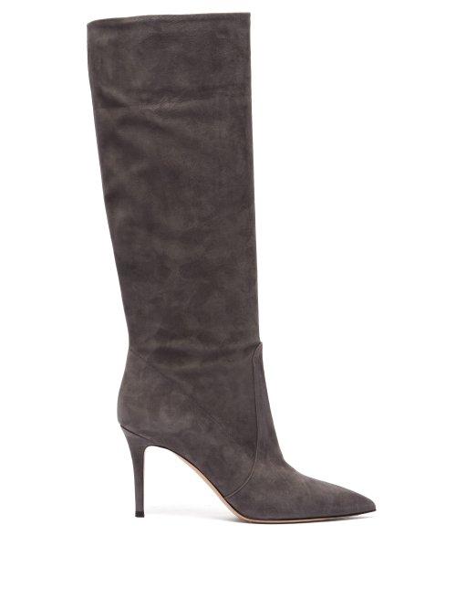 Matchesfashion.com Gianvito Rossi - Slouchy 85 Knee High Suede Boots - Womens - Grey