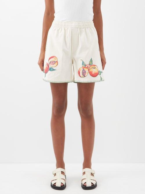 Bode - Georgia Peach Cotton Shorts - Womens - White Multi
