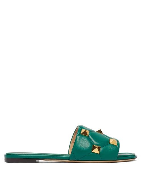 Matchesfashion.com Valentino Garavani - Roman-stud Quilted-leather Slides - Womens - Green
