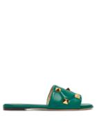 Matchesfashion.com Valentino Garavani - Roman-stud Quilted-leather Slides - Womens - Green