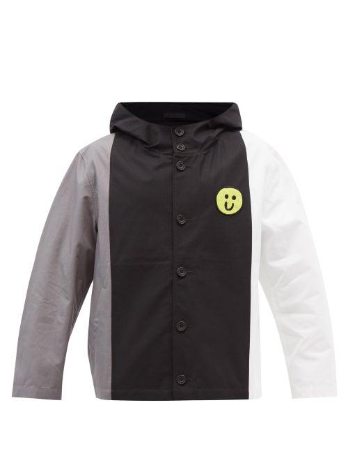 3man - Face-patch Hooded Cotton-poplin Parka - Mens - Black Grey
