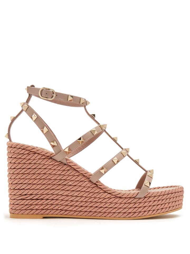 Valentino Torchon Rockstud Leather Wedge Sandals