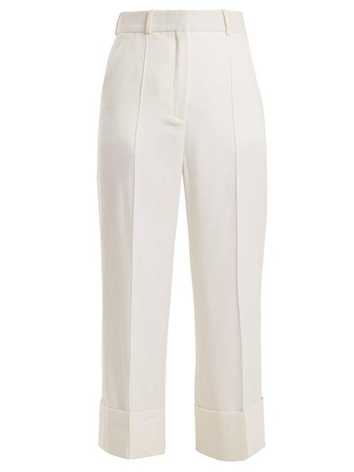 Matchesfashion.com Racil - Leonard Side Stripe Wide Leg Wool Cropped Trousers - Womens - Pink White