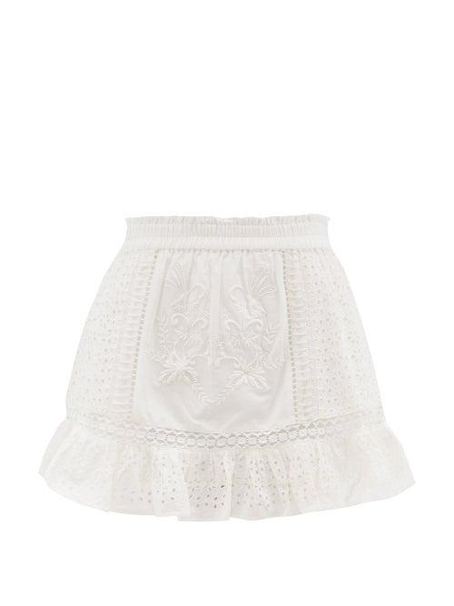 Loveshackfancy - Baydar Embroidered Broderie-anglaise Cotton Skirt - Womens - Off White