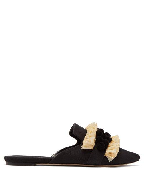 Matchesfashion.com Sanayi 313 - Marila Raffia & Pompom Backless Loafers - Womens - Black Cream