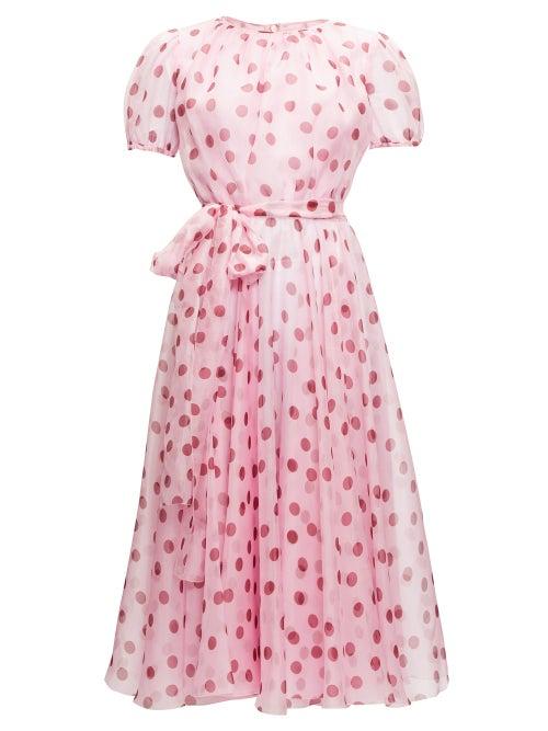 Matchesfashion.com Dolce & Gabbana - Polka-dot Silk-organza A-line Dress - Womens - Pink Multi