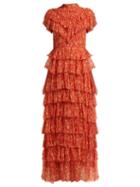 Matchesfashion.com Sir - Posey Floral Print Crinkle Silk Midi Dress - Womens - Red