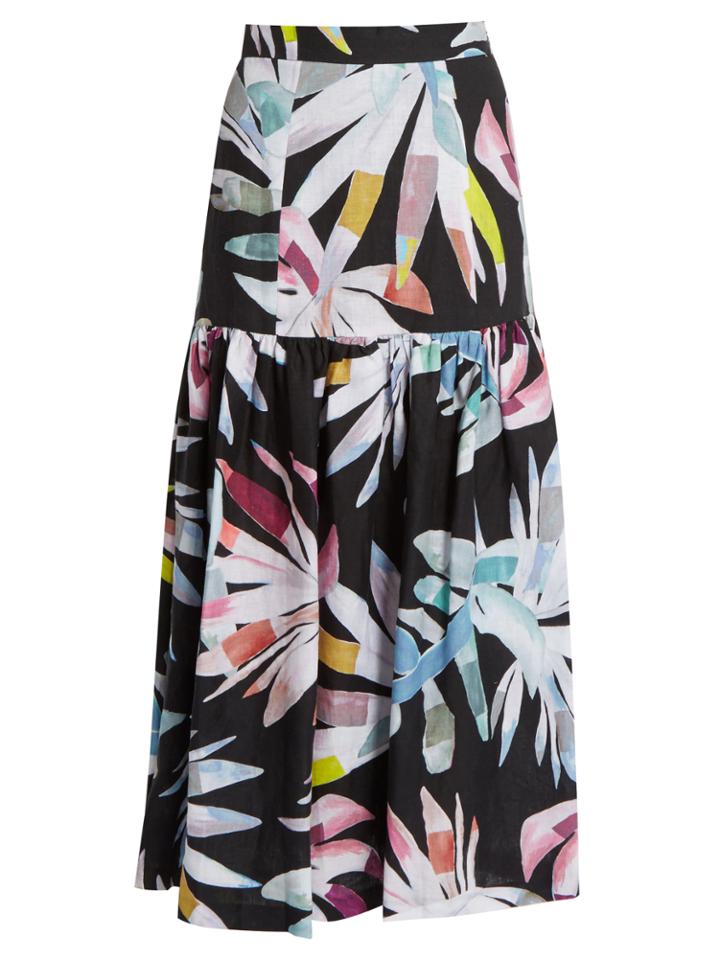 Mara Hoffman Xylophone Black-print Gathered Linen Skirt
