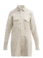 Matchesfashion.com White Story - Pip Button Down Linen Playsuit - Womens - Beige