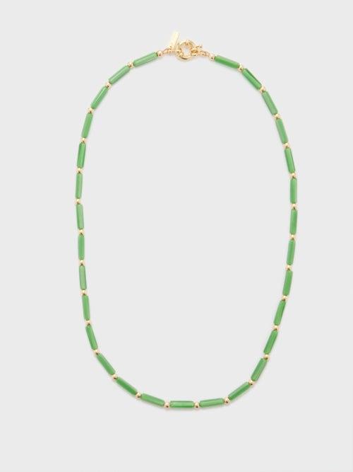 Liou - Erec Glass Bead & 14kt Gold-plated Necklace - Mens - Green