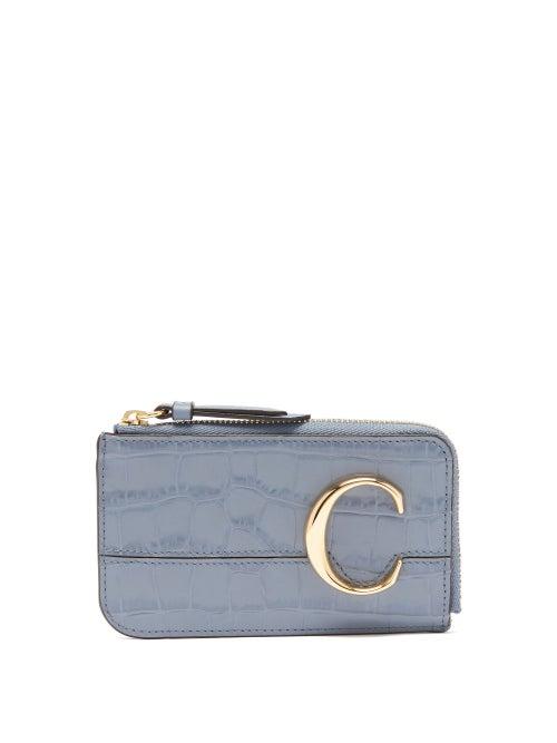 Matchesfashion.com Chlo - The C Logo Crocodile-effect Leather Cardholder - Womens - Light Blue