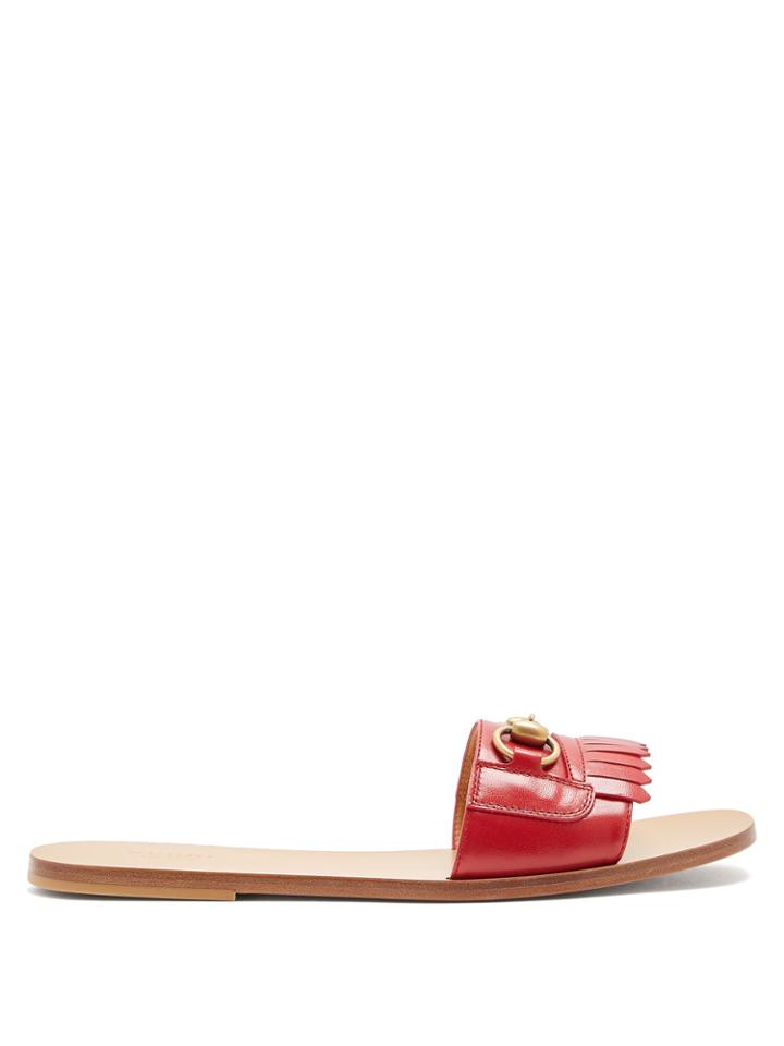 Gucci Fringe-detailed Leather Horsebit Slides