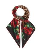 Matchesfashion.com Dolce & Gabbana - Rose And Leopard Print Silk Scarf - Womens - Red
