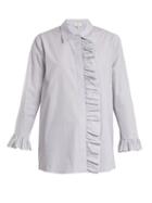 Matchesfashion.com Isa Arfen - Ruffle Trimmed Striped Cotton Shirt - Womens - White Stripe