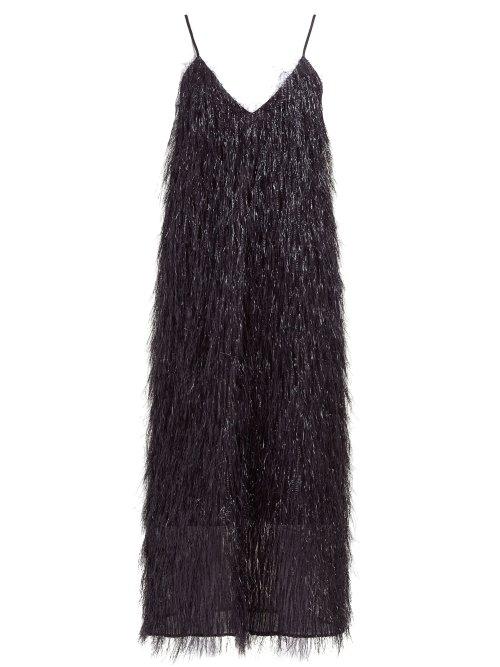 Matchesfashion.com Raey - V Neck Tinsel Midi Slip Dress - Womens - Black