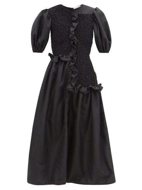 Matchesfashion.com Cecilie Bahnsen - Camden Ruffled Faille Midi Dress - Womens - Black