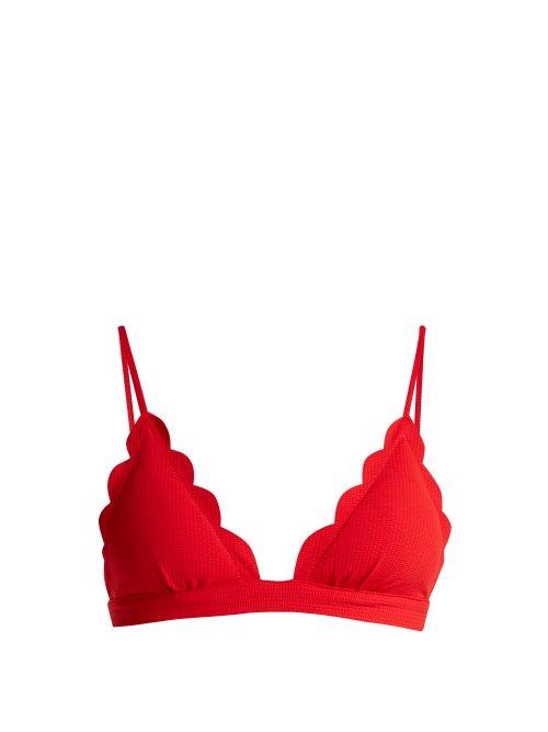 Matchesfashion.com Marysia - Santa Clara Scallop Edges Triangle Bikini Top - Womens - Red