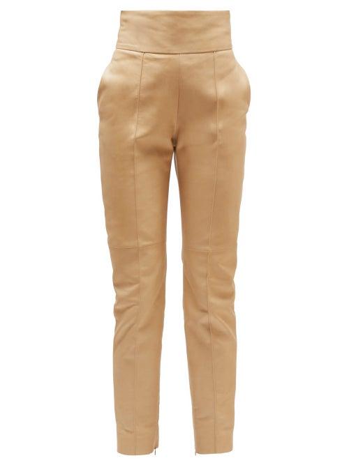 Matchesfashion.com Alexandre Vauthier - High Rise Leather Trousers - Womens - Beige