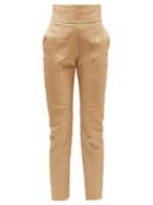 Matchesfashion.com Alexandre Vauthier - High Rise Leather Trousers - Womens - Beige