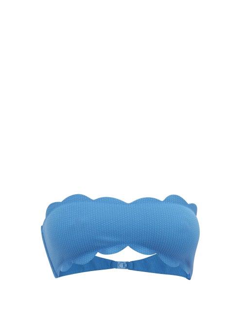 Matchesfashion.com Marysia - Santa Monica Scalloped Bandeau Bikini Top - Womens - Blue