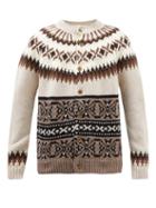 Eye/loewe/nature - Round-neck Wool-blend Jacquard Cardigan - Mens - Multi
