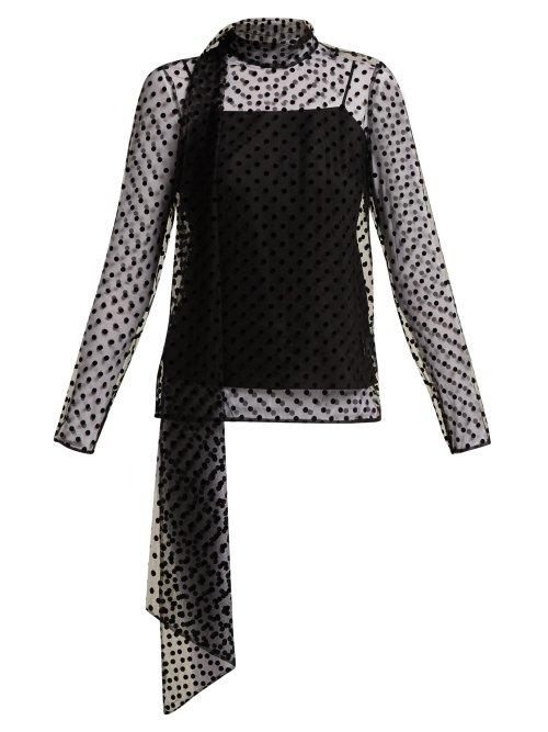 Matchesfashion.com Erdem - Yvonne Polka Dot Flocked Silk Tulle Blouse - Womens - Black