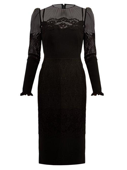 Matchesfashion.com Dolce & Gabbana - High Neck Lace And Tulle Dress - Womens - Black