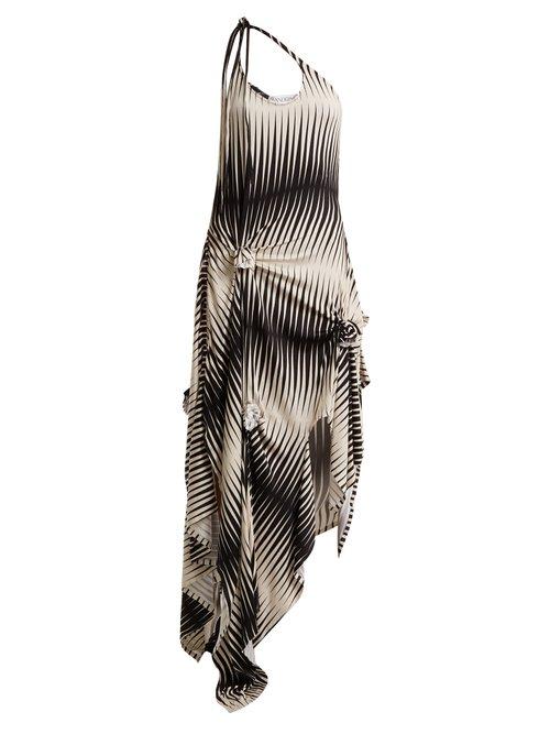 Matchesfashion.com Jw Anderson - One Shoulder Asymmetric Printed Jersey Dress - Womens - Black White