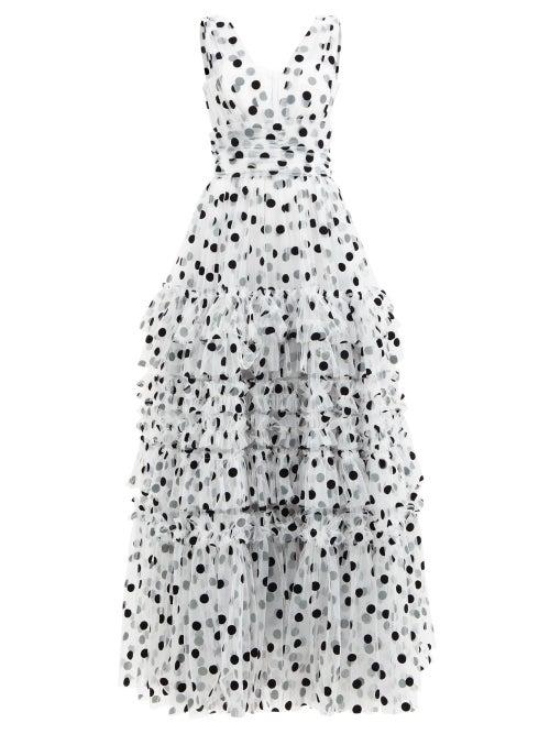 Matchesfashion.com Dolce & Gabbana - Tiered Polka-dot Tulle Gown - Womens - White Multi