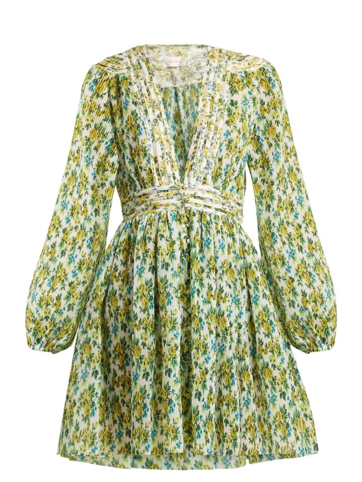 Zimmermann Golden Pliss Floral-print Dress