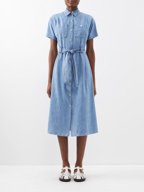 A.p.c. - Drew Belted Denim Shirt Dress - Womens - Light Denim